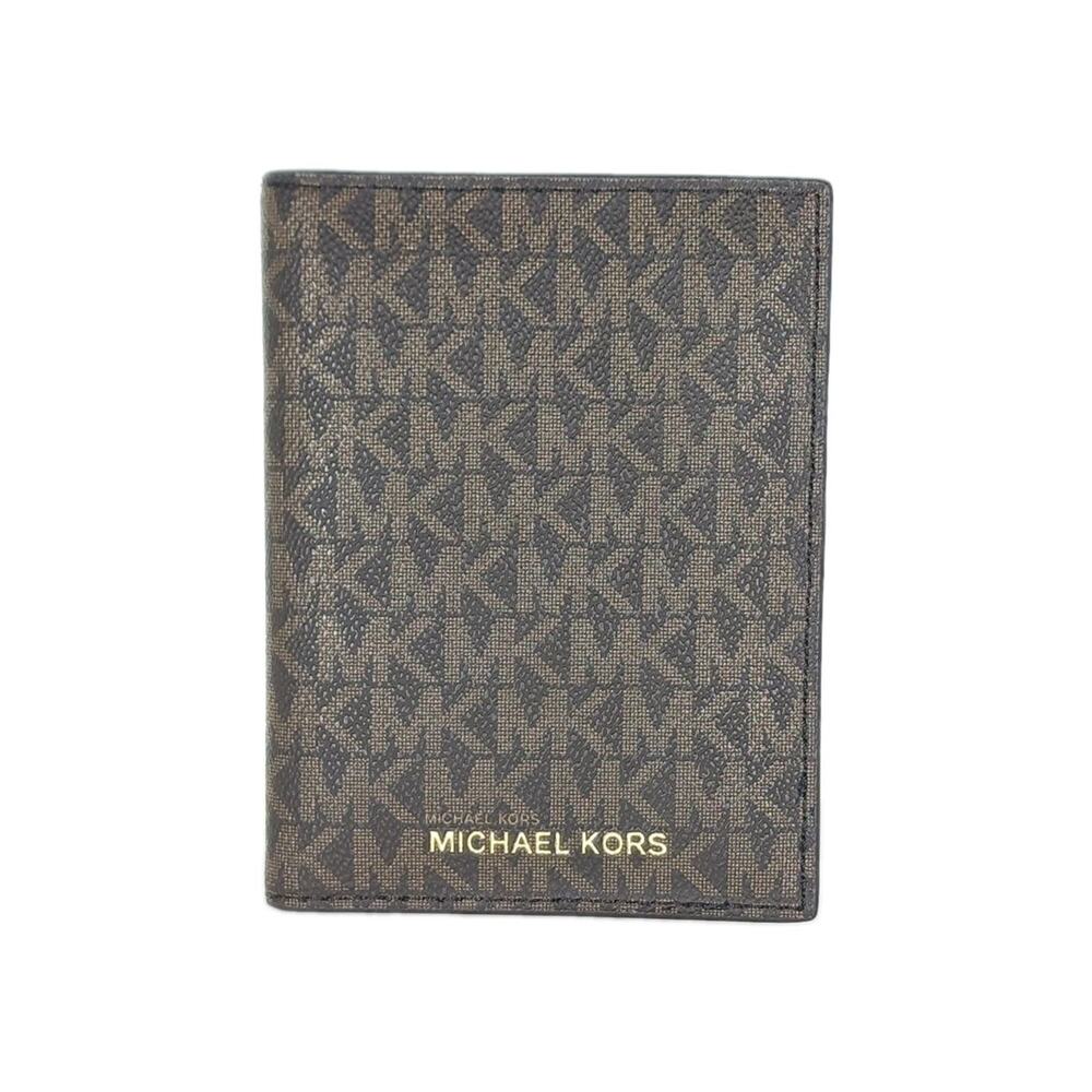 Michael Kors Jet Set Brown Canvas Signature Logo Travel Passport Holder Wallet